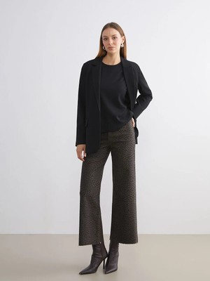 LC Waikiki Kahverengi Leopar Desenli Wideleg Kadın Jean Pantolon