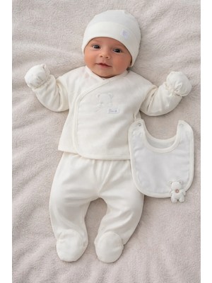 Caramell  Cute Bear ( Ayıcıklı) Ekru, Bej, Gri, Mavi Renk Çeşitli Erkek 5li Hastane Çıkışı 1454