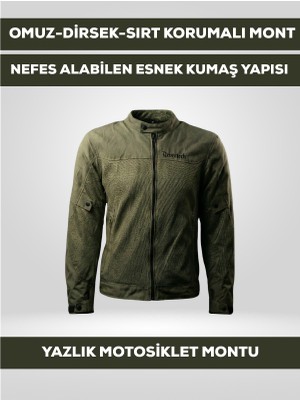 Revertech Haki Yeşil Yazlık Fileli Motosiklet Montu Ce Korumalı Nefes Alan Hafif Mont