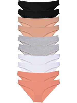 İlk El Grup Ieg™ 10 Adet Süper Eko Set Likralı Kadın Slip Külot Siyah Ten Gri Beyaz Pudra