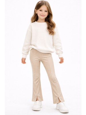 İncili Taş ve Yırtmaç Detaylı Ispanyol Paça Kız Çocuk Tayt