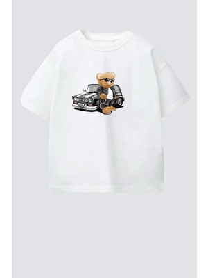 Monila Erkek Çocuk Pamuklu Bisiklet Yaka Araba ve Ayıcık Baskılı T-Shirt