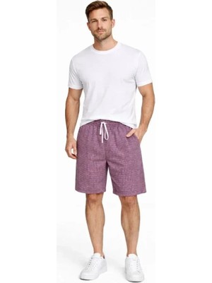 Uslucan Alışveriş Erkek Pötikareli Şort – Beli Lastikli Bağcıklı, Cepli, Rahat Kesim Günlük Yazlık Şort - Gül Kurusu