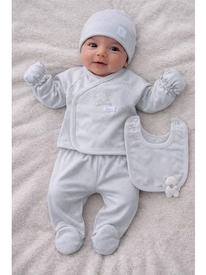 Caramell  Cute Bear ( Ayıcıklı) Ekru, Bej, Gri, Mavi Renk Çeşitli Erkek 5li Hastane Çıkışı 1454