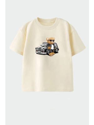 Monila Erkek Çocuk Pamuklu Bisiklet Yaka Araba ve Ayıcık Baskılı T-Shirt