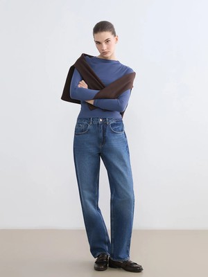 LC Waikiki Indigo Boyfriend Fit Kadın Jean Pantolon