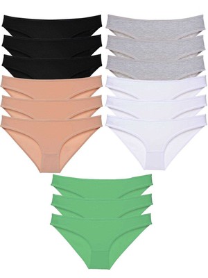 İlk El Grup Ieg™ 15 Adet Süper Eko Set Likralı Kadın Slip Külot Siyah Ten Gri Beyaz Yeşil