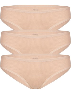 BSM 3'lü Kadın Ten Pamuklu Kaşkorse Bikini Külot Ten 2xl