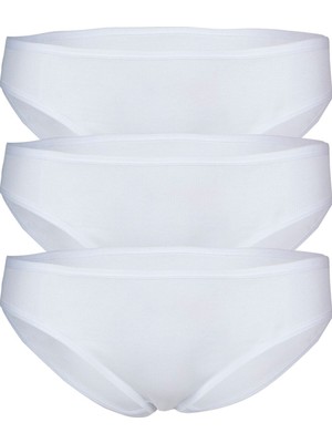 BSM 3'lü Kadın Beyaz Pamuklu Kaşkorse Bikini Külot Beyaz S