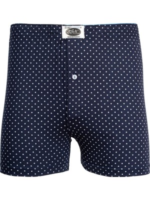 BSM Erkek %100 Pamuklu Yıldız Baskılı Düğmeli Yumuşak Doğal Boxer Lacivert M