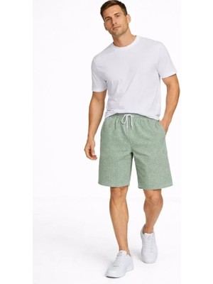 Uslucan Alışveriş Erkek Pötikareli Şort – Beli Lastikli Bağcıklı, Cepli, Rahat Kesim Günlük Yazlık Şort - Mint Yeşili