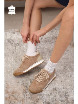 Mio Gusto Nova Hakiki Süet Bej Renk Kadın Spor Ayakkabı
