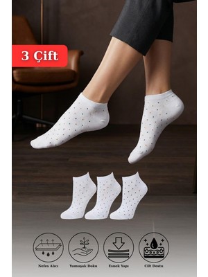 Beyaz Desenli 3'lü Örme Çorap 1211