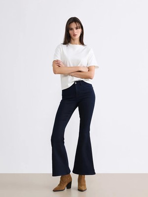 LC Waikiki Lacivert Yüksek Bel Mars Flare Kadın Jean Pantolon