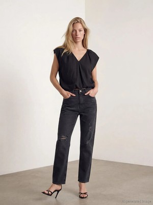 LC Waikiki Siyah Straight Fit Yırtık Detaylı Kadın Jean Pantolon