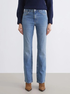 LC Waikiki Indigo Yüksek Bel Flare Kadın Jean Pantolon