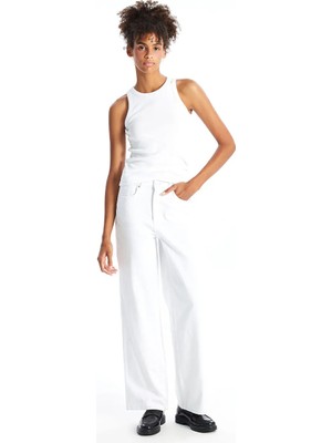 LC Waikiki Beyaz Yüksek Bel Wideleg Kadın Jean Pantolon
