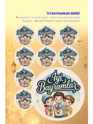Ceres Studio Iyi Bayramlar Sticker Seti B-5 12 Adet Etiket | Yapışkanlı, Parlak Kuşe Çıkartma Kağıdı