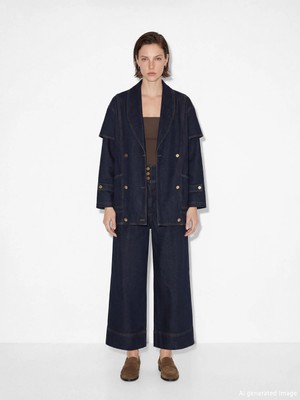 LC Waikiki Lacivert Yüksek Bel Crop Wideleg Kadın Jean Pantolon