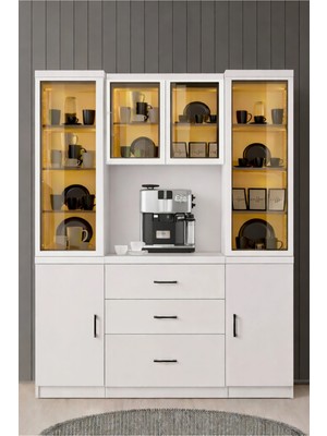 Setay Vitrinli Ünite, Adrea Kahve Köşesi + Çok Amaçlı Raflı Iki Kapaklı Dolap