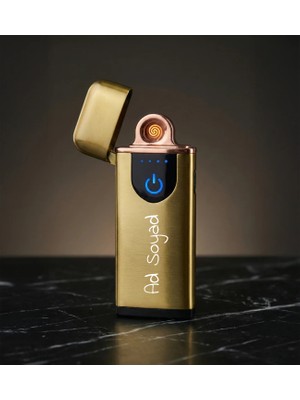 Kişiye Özel Isim Baskılı Sarı USB Şarjlı Alevsiz Premium Çakmak