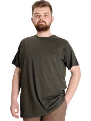 ModeXL Büyük Beden Erkek Tshirt Kısa Kol Basic Günlük Stil Haki Renk Pamuk