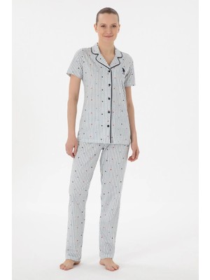 U.s. Polo Assn. 20059 Lacivert Kalpli Çizgili Boydan Düğmeli Gömlek Pijama Takımı