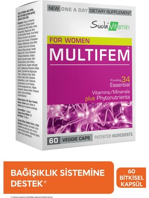 Suda Vitamin Multifem Kadınlar İçin 60 Bitkisel Kapsül Vitamin ve Mineral İçerikli Türkiye Üretimi