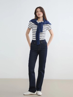 LC Waikiki Indigo Yüksek Bel Straight Fit Kadın Jean Pantolon