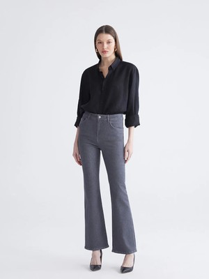 LC Waikiki Gri Flare Kadın Jean Pantolon