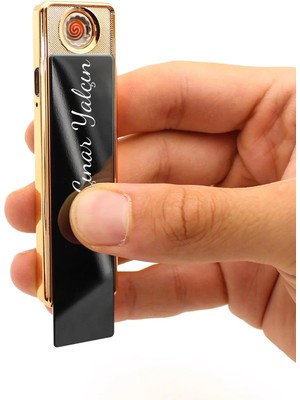 Kişiye Özel USB Şarjlı Alevsiz Sürgülü Çakmak (Siyah)
