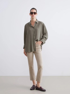 LC Waikiki Kahverengi Crop Flare Kadın Jean Pantolon