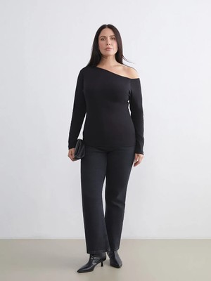 LC Waikiki Büyük Beden Kadın Jean Pantolon Siyah Straight Fit Viskon Poliamid Elastan Kumaş