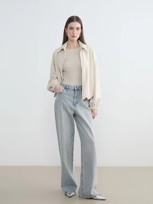 LC Waikiki Indigo Wideleg Taşlı Kadın Jean Pantolon