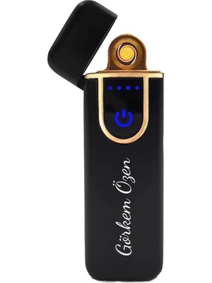 Kişiye Özel Siyah Kapaklı USB Şarjlı ve Dokunmatik Çakmak