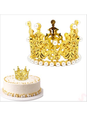 Süsle Bebek ve Parti Incili Plastik, Pasta Süsleme Tacı 8 cm x 5 cm - Altın