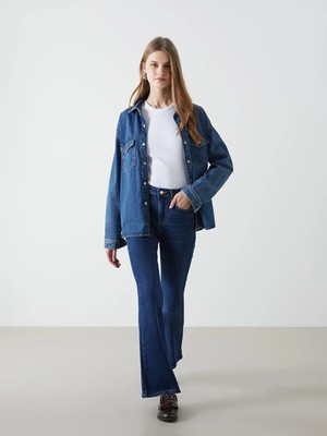 LC Waikiki Mavi Yüksek Bel Mars Flare Kadın Jean Pantolon