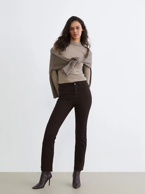 LC Waikiki Kahverengi Crop Flare Kadın Jean Pantolon