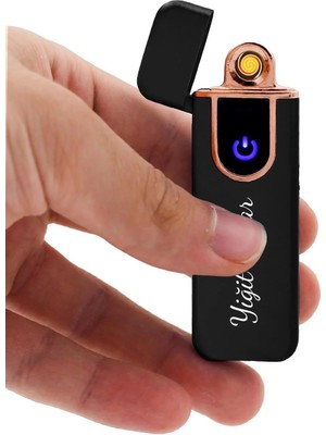 Kişiye Özel USB Şarjlı Dokunmatik Siyah Çakmak