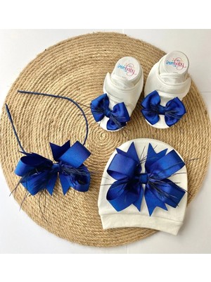 İrembaby Anne Bebek Lohusa Seti Lacivert Lohusa Tacı Bebek Şapkası ve Bebek Ayakkabısı Lohusa Takımı