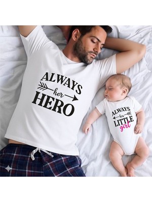 Always Her Hero Baba Kız Çocuk Tshirt Zıbın(Gözüken 1 Adet Zıbın Fiyatıdır.)