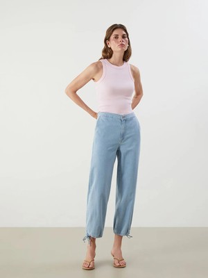 LC Waikiki Indigo Beli Lastikli Jogger Kadın Jean Pantolon