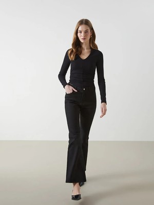 LC Waikiki Siyah Mars Flare Kadın Jean Pantolon