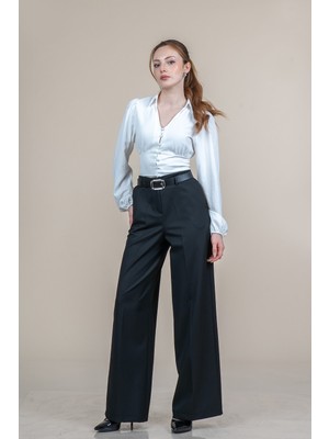 MissVina Yüksek Bel Kemerli Klasik Cepli Pantolon 30362