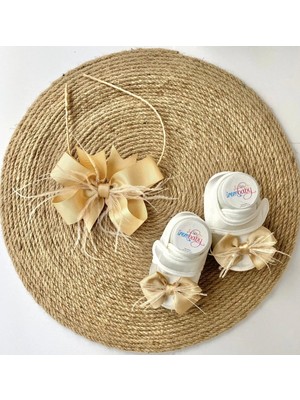 İrembaby Anne Bebek Lohusa Seti Gold Anne Lohusa Tacı ve Bebek Ayakkabısı Lohusa Takımı