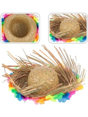 İsmiyle Al Naturel Renk Püsküllü Örme Hasır Hawaii Luau Aloha Şapka 13X36 cm