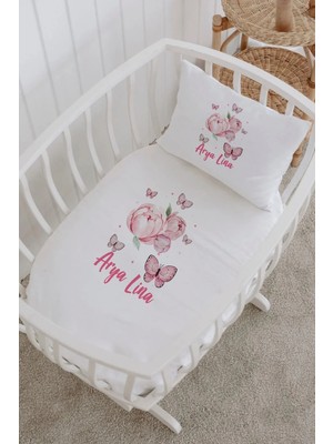 Lilabio Isme Özel %100 Pamuk Lastikli Park Yatak Çarşaf Seti (60X120) Gül