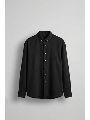 Abluka Online Erkek Relaxed Fit Ince Tekstürlü Gömlek Siyah