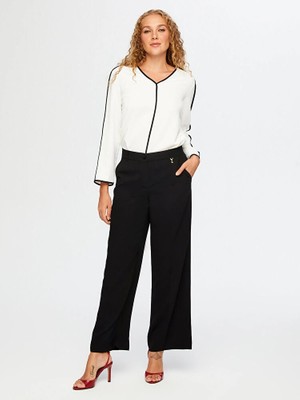 Faik Sönmez Kadın Wide Leg Fit Şık Siyah Krep Pantolon UW26PNT021