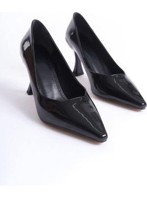 Zerenyus Cordelia Premium Siyah Rugan Stiletto 7 cm